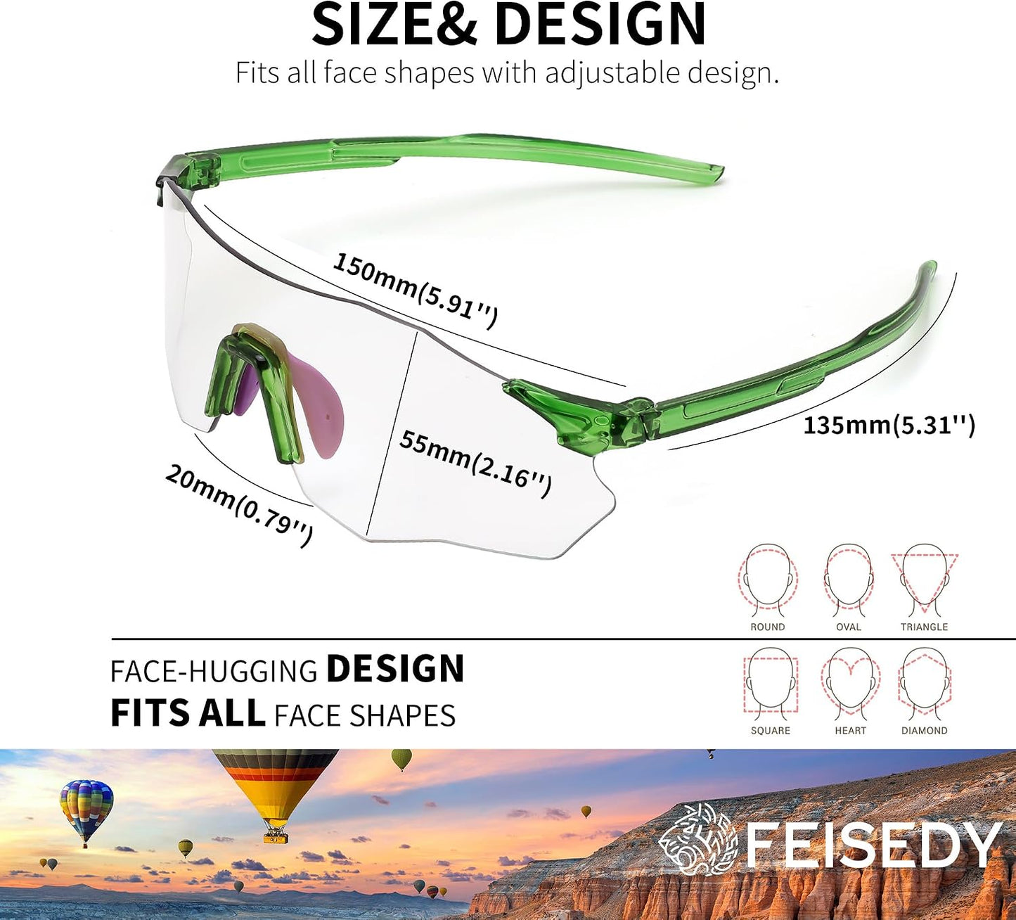商品图片 15 | B0FHNVLT2X | FEISEDY Photochromic Cycling Glasses for Men Women Mountain Bike Sports Sunglasses UV Protection B0310