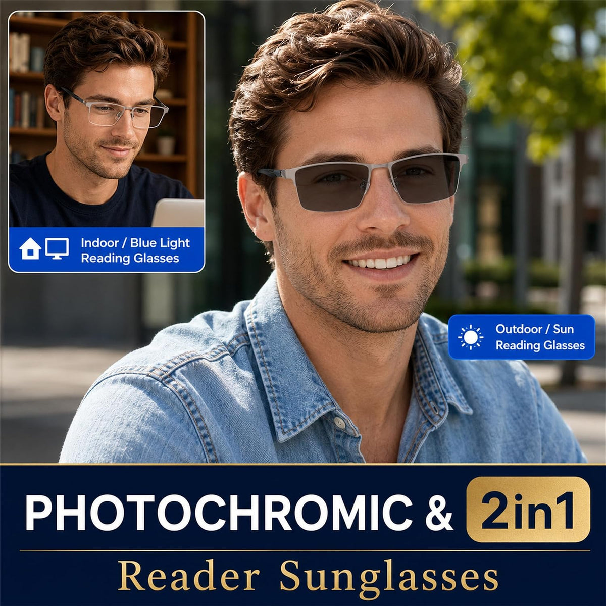 商品图片 10 | B0HBQMR3BM | FEISEDY Photochromic Reading Glasses Blue Light Blocking Readers B1662