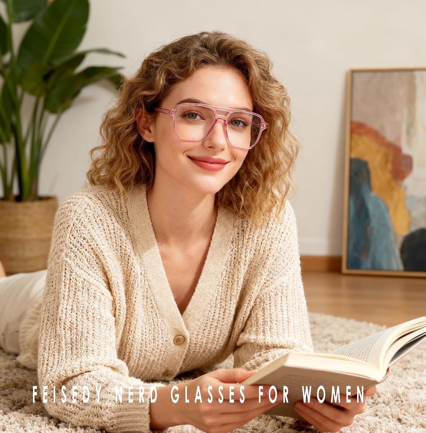 商品图片 26 | B0C6ZZXZ3F | FEISEDY Blue Light Glasses for Women Men Oversized Pilot Lightweight B2866