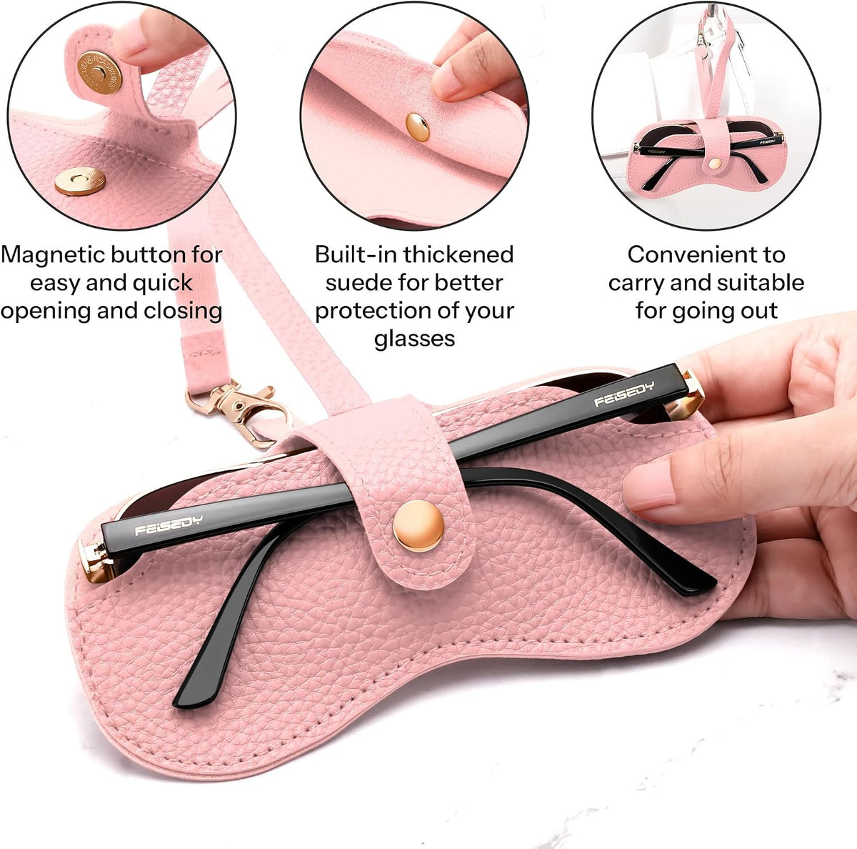 商品图片 20 | B0FGXSC9RB | FEISEDY Soft Leather Sunglass Case-Slim Portable Glasses Holder for Women