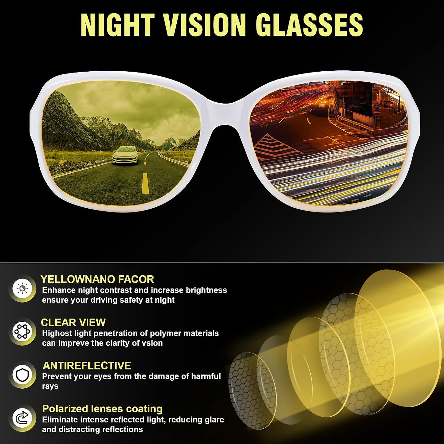 商品图片 24 | B081YY5RM3 | FEISEDY Classic Womens Night Glasses Driving Anti Glare Wrap Around Yellow Sunglasses B2548