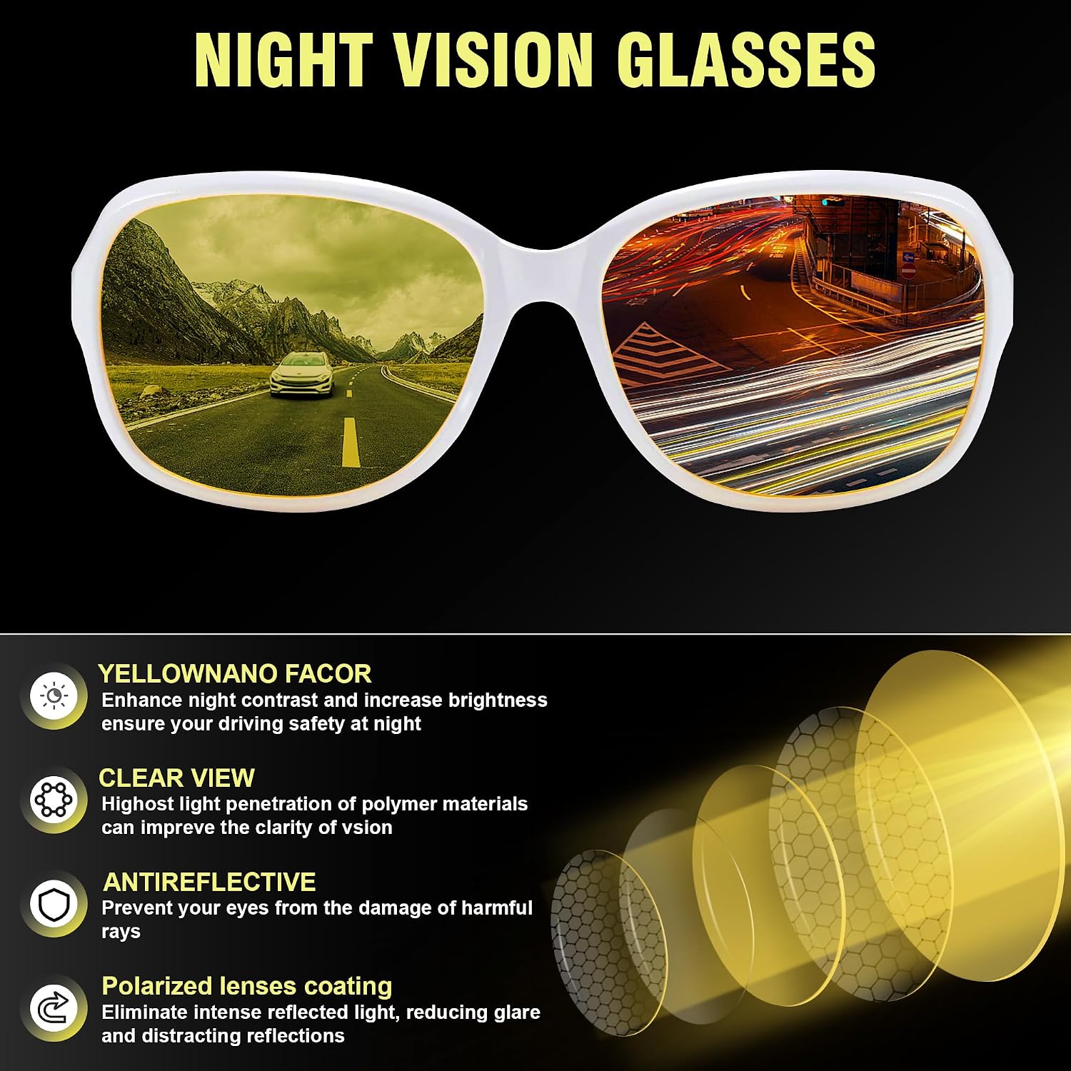 商品图片 24 | B081YY5RM3 | FEISEDY Classic Womens Night Glasses Driving Anti Glare Wrap Around Yellow Sunglasses B2548