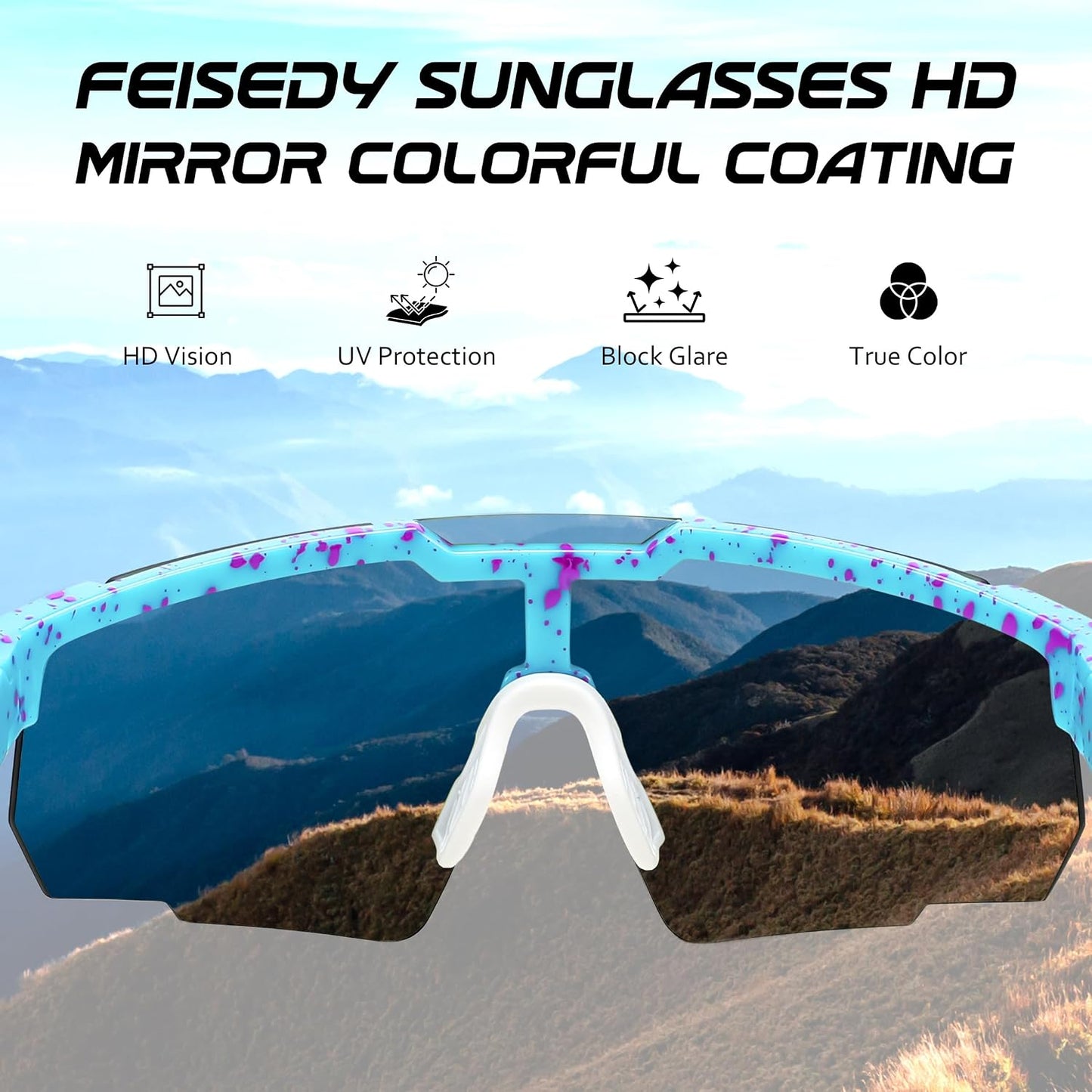商品图片 19 | B0D2R93ZVQ | FEISEDY Cycling Sunglasses for Men Women, Sport Sunglasses for Baseball Softball Running Fishing Golf UV400 B0167
