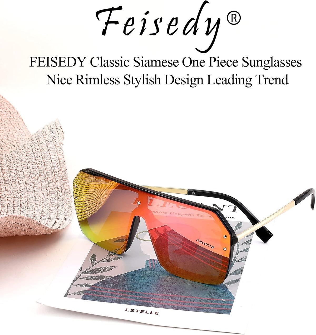 ÉÌƷͼƬ 30 | B0854JYPB2 | FEISEDY Classic Siamese One Piece Sunglasses Nice Rimless Stylish Retro Design for Women Men B2574