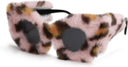 Pink Leopard / 70 Millimeters | B09YNS7JCZ | FEISEDY Sunglasses Women Plush Fuzzy Soft Velvet Party Masquerade B2877