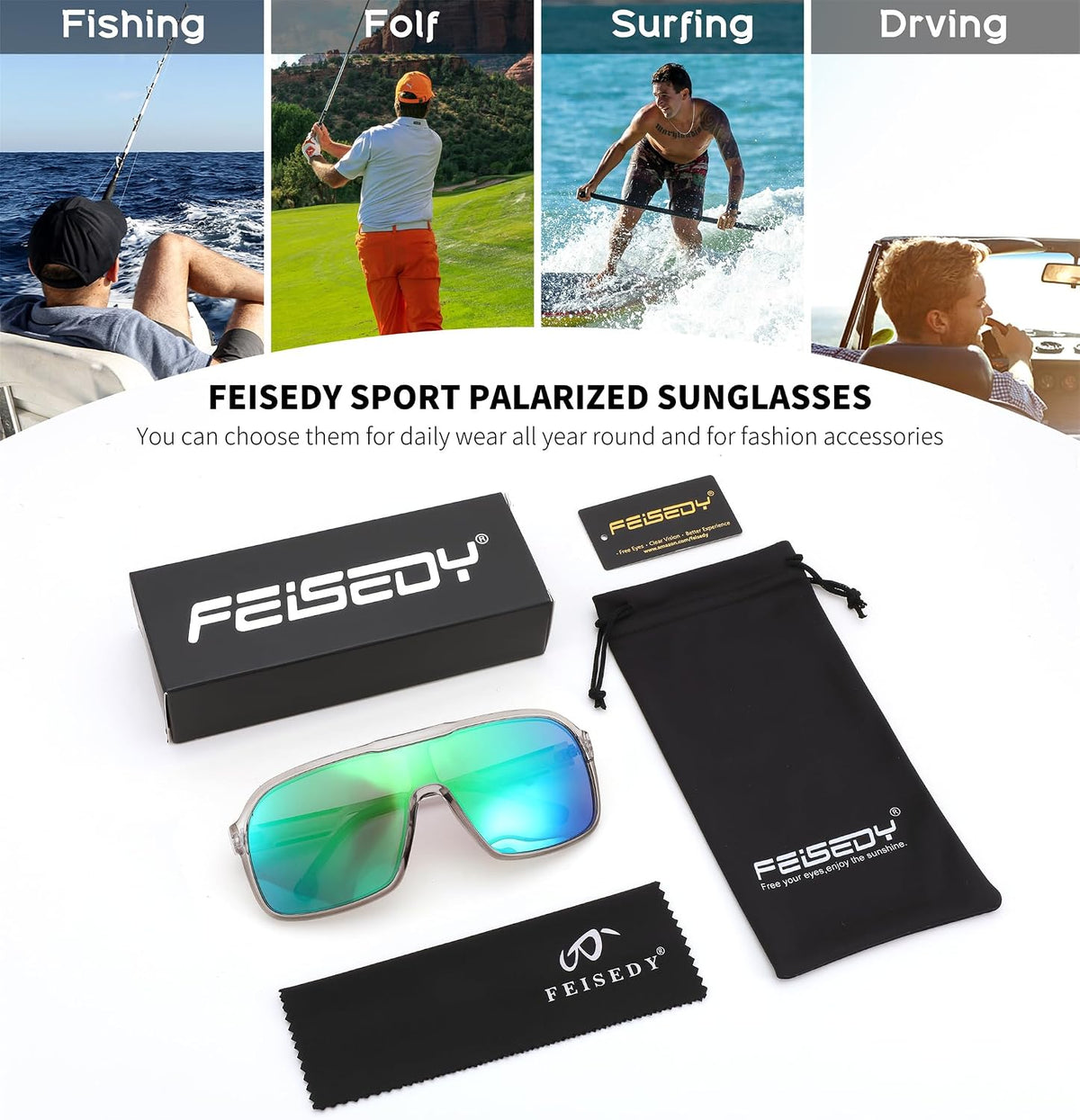 ÉÌƷͼƬ 39 | B0CWTZ9491 | FEISEDY Fashion Polarized Sunglasses Oversized One Piece Reflective Lens Sports Sun Glasses B0122