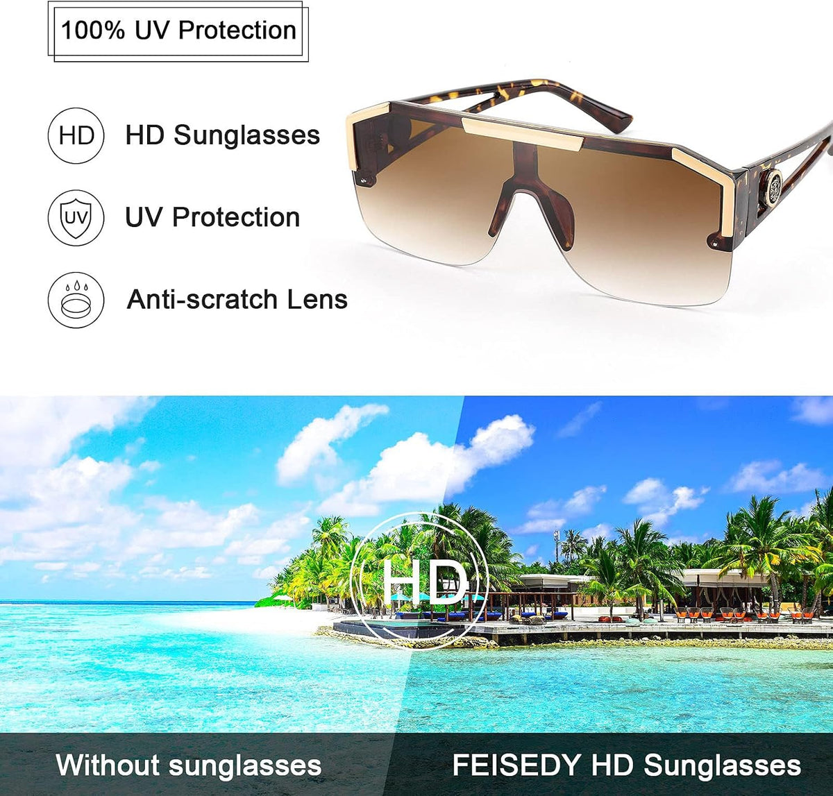 ÉÌƷͼƬ 21 | B09L4V27YS | FEISEDY Square Oversized Sunglasses for Men Women Flat Top B2765