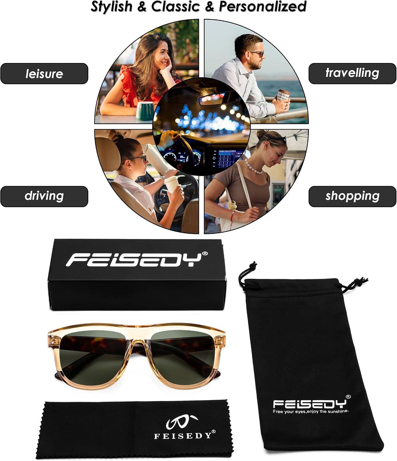 商品图片 18 | B0D8JDCTKS | FEISEDY Square Sunglasses for Women Men Unisex Curved Style Shades Designer Sun Glasses B0214