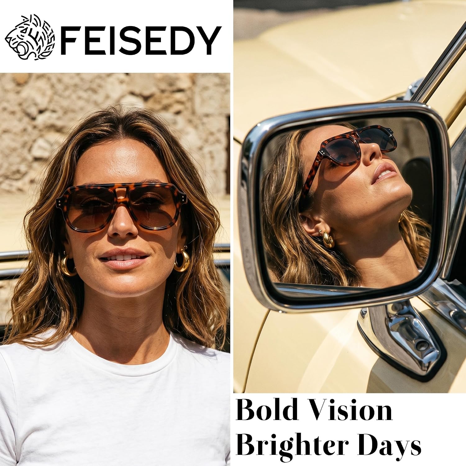 商品图片 2 | B0H1WK6BZT | FEISEDY Retro Aviator Polarized Sunglasses Men Women Trendy Square B0433