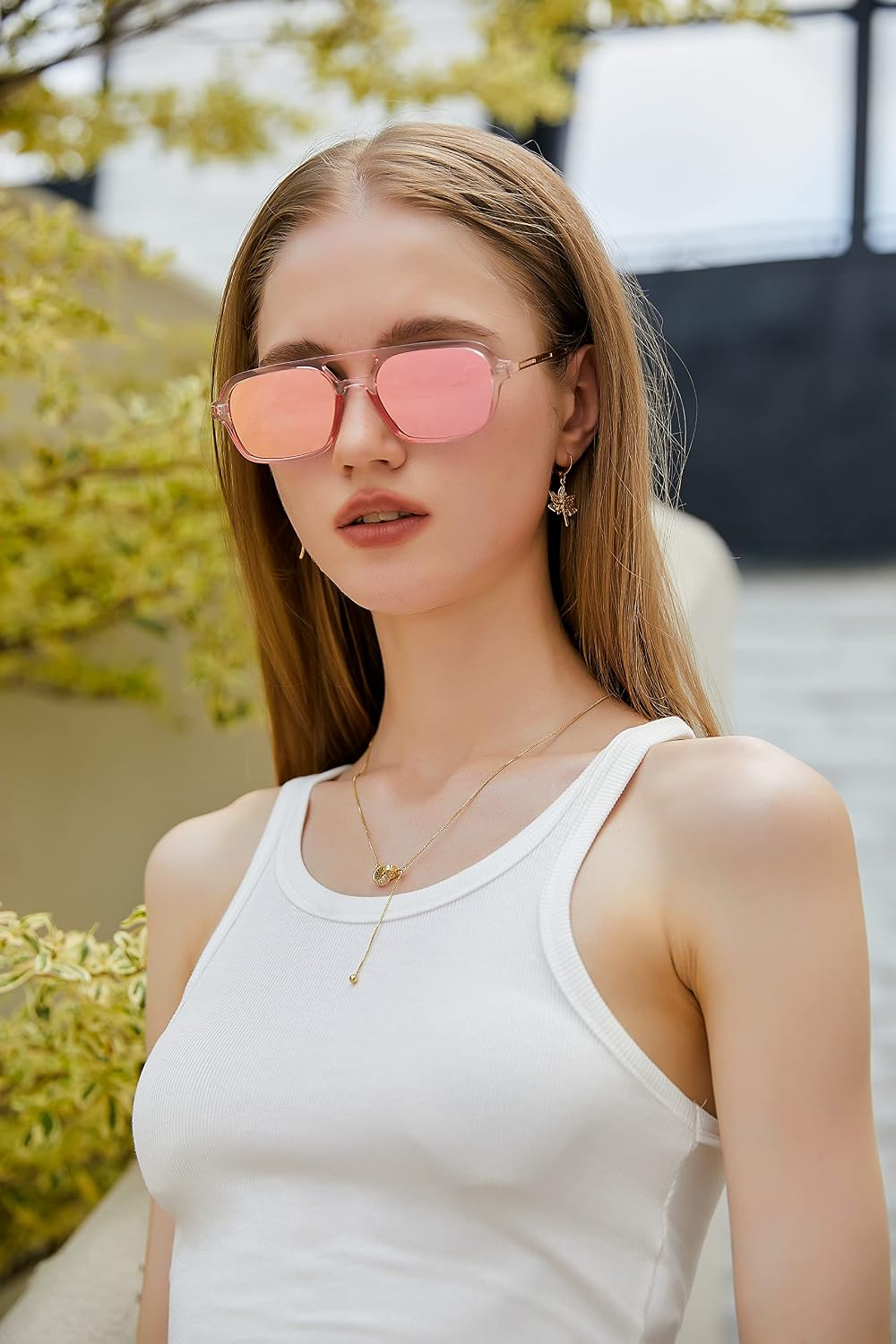 ÉÌƷͼƬ 55 | B0925V3NP4 | FEISEDY Vintage Square 70s Flat Aviator Sunglasses Women Men Metal Design Shades B2752