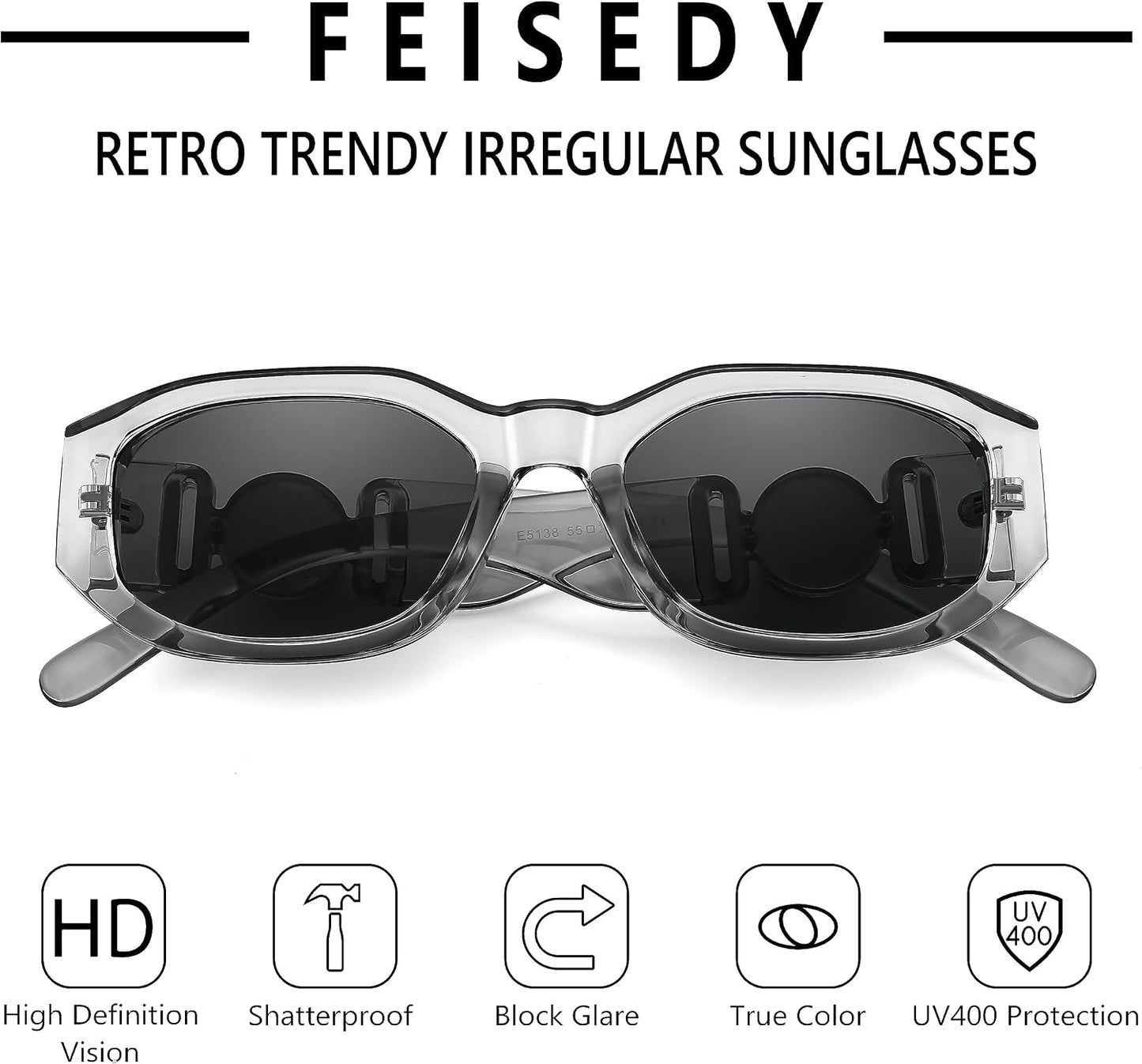 商品图片 11 | B0B5V7T75J | FEISEDY Retro Trendy Rectangle Sunglasses Women Men Narrow Shades B2322