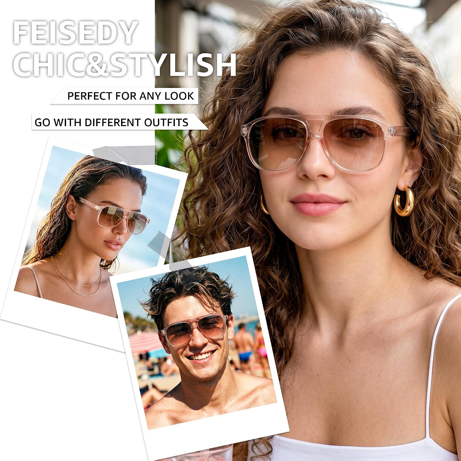 商品图片 2 | B0GXMV1N2N | FEISEDY Retro Aviator Sunglasses for Women Men Square Sunnies 70s Pilot Style Lightweight UV400 Shades B0421