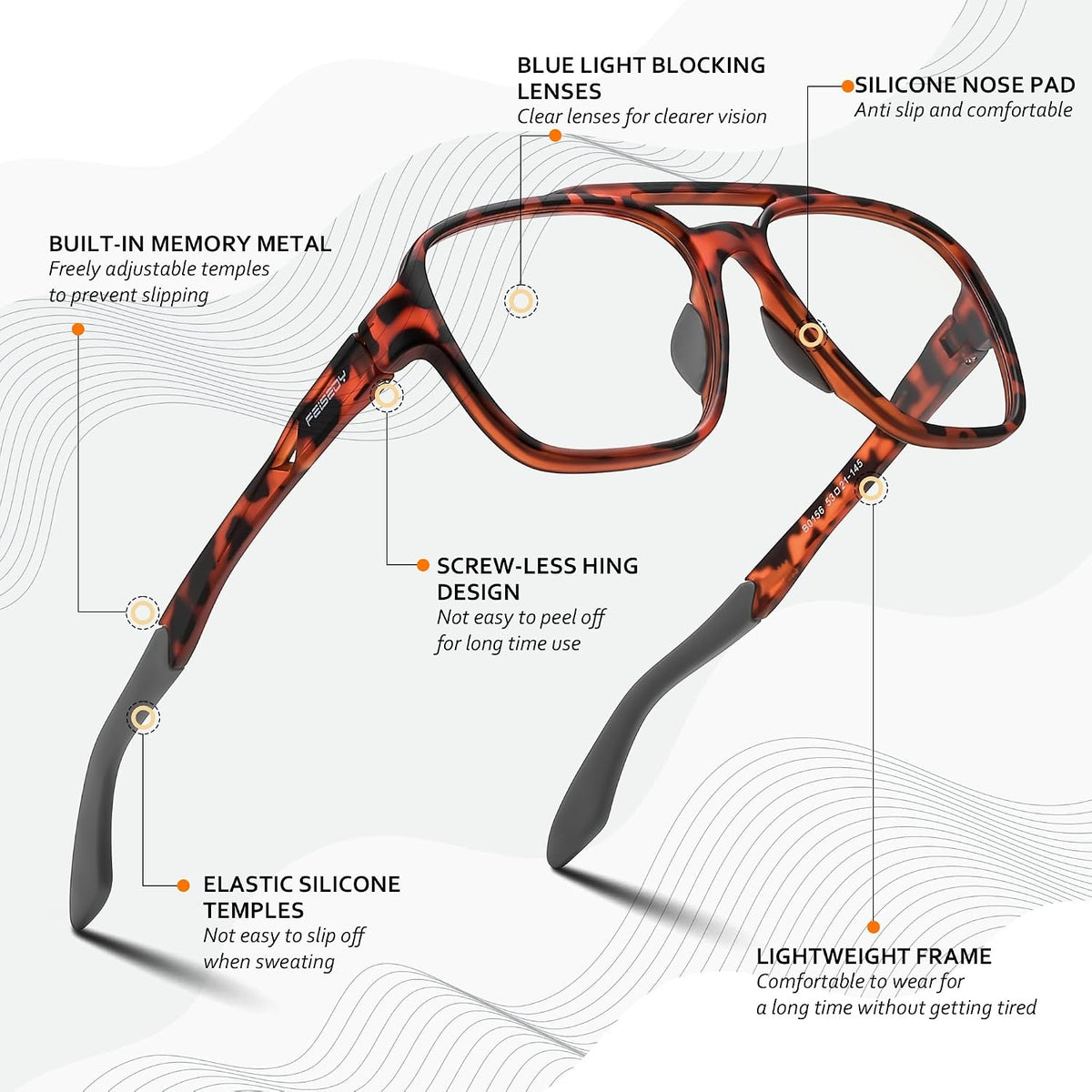 ÉÌƷͼƬ 30 | B0DR831C71 | FEISEDY Sports Blue Light Glasses for Men Lightweight Anti Slip Running Cycling Square Glasses Computer Eyeglasses B0156