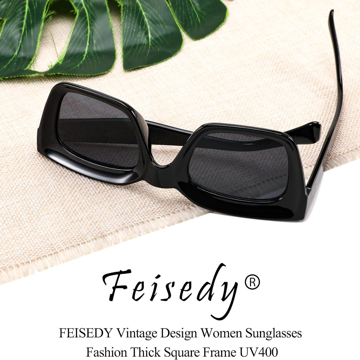 ÉÌƷͼƬ 93 | B07MNGNLNT | FEISEDY Classic Women Sunglasses Fashion Thick Square Sun Glasses B2471