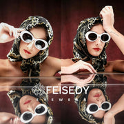 ÉÌƷͼƬ 77 | B074H8KFSZ | FEISEDY Sunglasses White Oval Clout Goggles for Women Men Retro Round Trendy Rimmed Clueless Costume Frame B2253