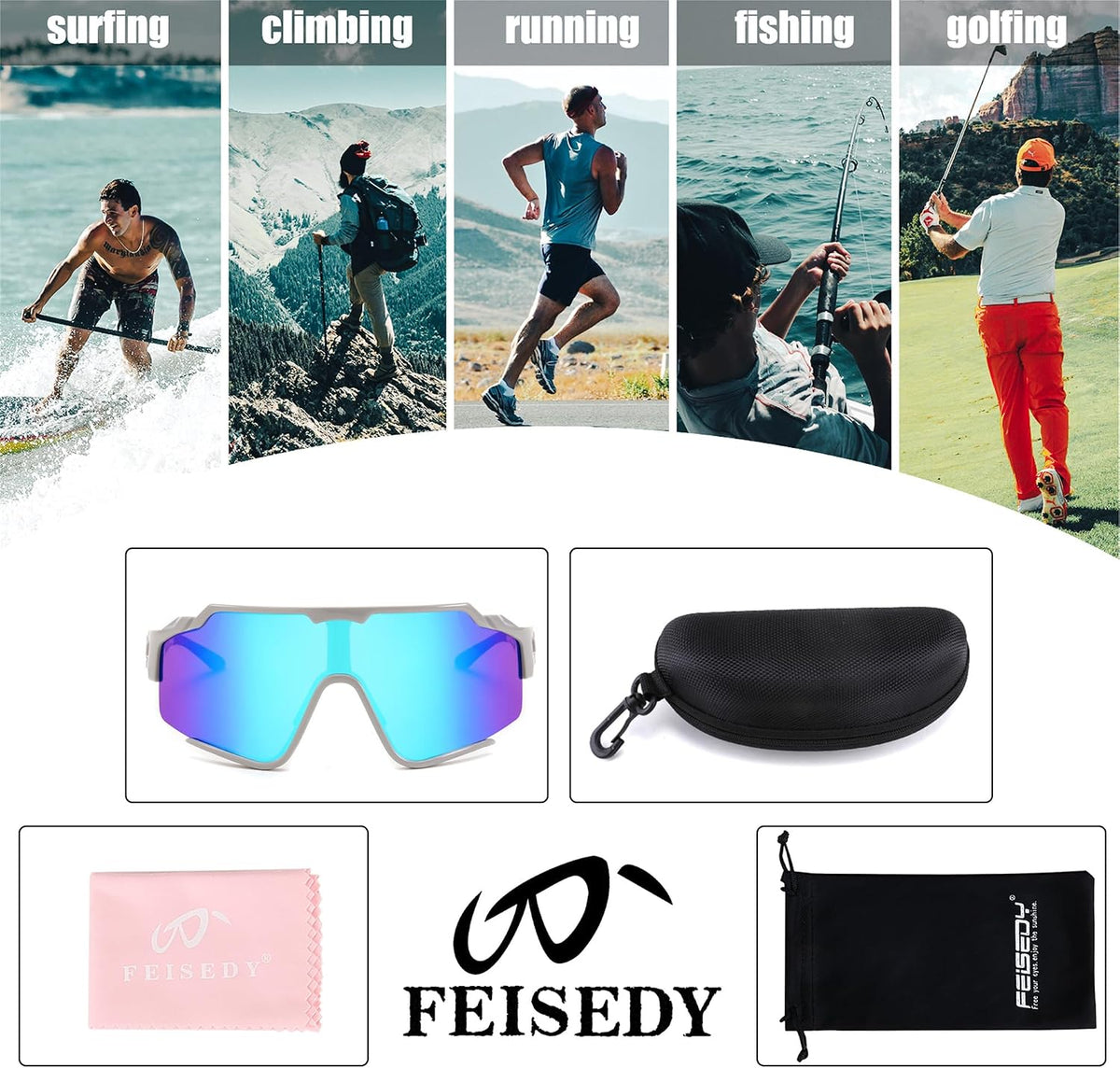 ÉÌƷͼƬ 31 | B0CTQ1VCY3 | FEISEDY Polarized Sports Sunglasses for Men Women, Baseball Cycling Fishing Sunglasses UV400 Protection B0134