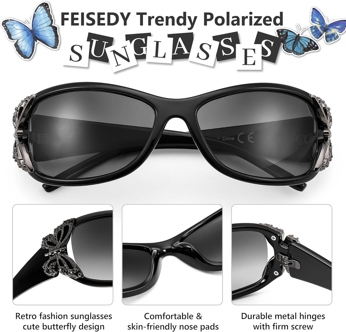 ÉÌƷͼƬ 11 | B0CNRQ7WVZ | FEISEDY Y2K Women Polarized Sunglasses Butterfly Wrap Around UV400 Shades