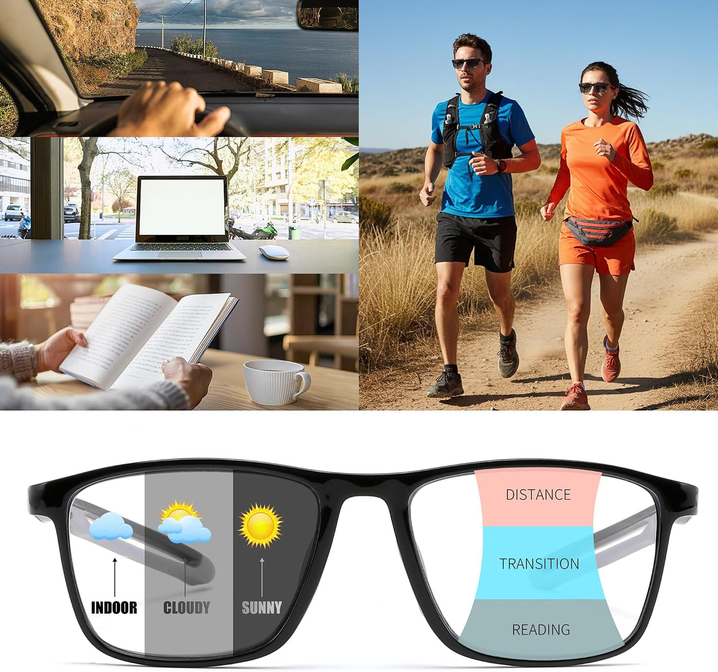 商品图片 25 | B0GLF6C715 | FEISEDY Progressive Multifocal Reading Glasses Blue Light Blocking B0397 | Sports Square Frame Near-Far Dual Use Blue Light Blocking Reading Glasses for Women Men