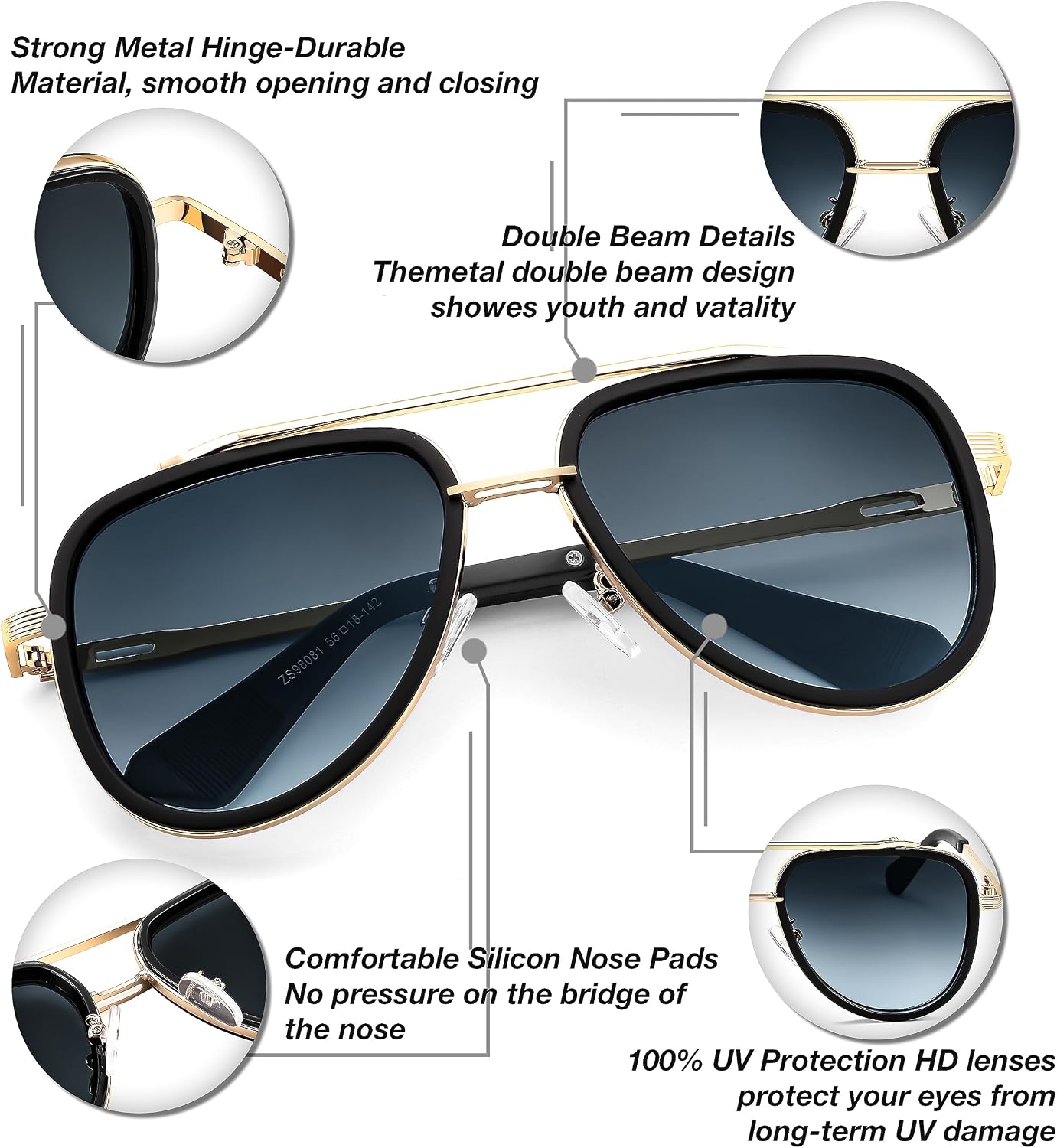 商品图片 15 | B0CF232CFR | FEISEDY Aviator Sunglasses Men Women, Square Retro 70s Vintage Classic Frame, UV400 Driving Fishing Golf Hiking B0036