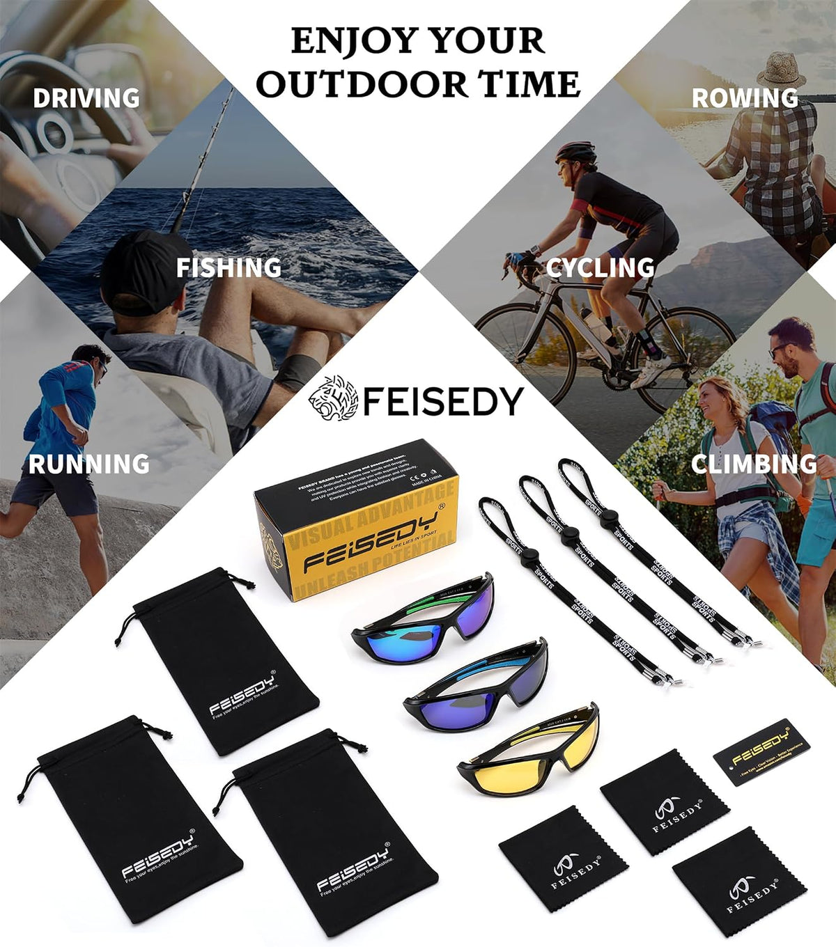 ÉÌƷͼƬ 41 | B0FG2NFPX3 | FEISEDY 3 Pack Polarized Sports Sunglasses for Men, Wrap Around Frame, UV400 Protection, Fishing Driving Cycling B2674