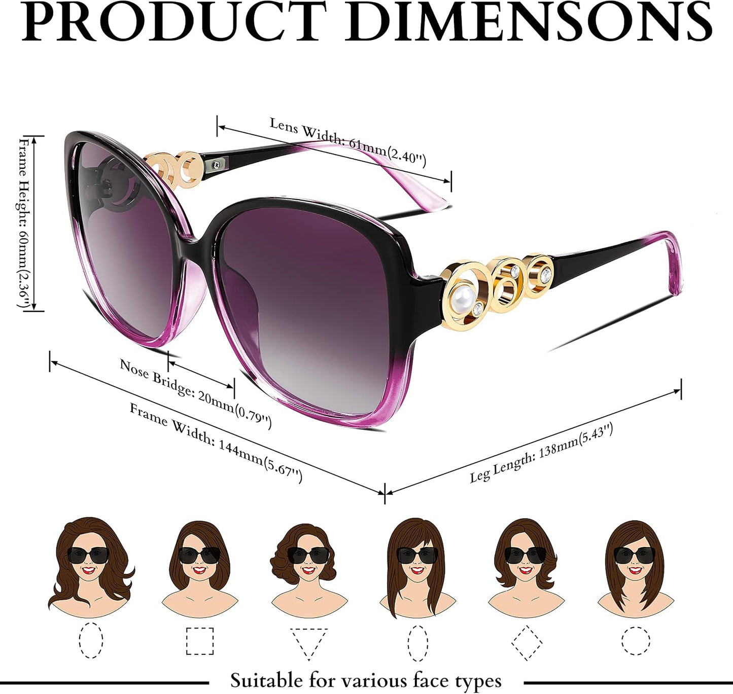 商品图片 55 | B0BJ71VZCB | FEISEDY Women's Fashion Sunglasses, Oversized Square Frame with Pearl Sparkling, Polarized UV Protection B2821