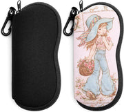 Black + Flower Basket Girl | B0GFYHHM8Q | FEISEDY 2Pack Sunglasses Soft Case Ultra Light Neoprene Zipper Portable Eyeglass Pouch with Belt Clip B0385