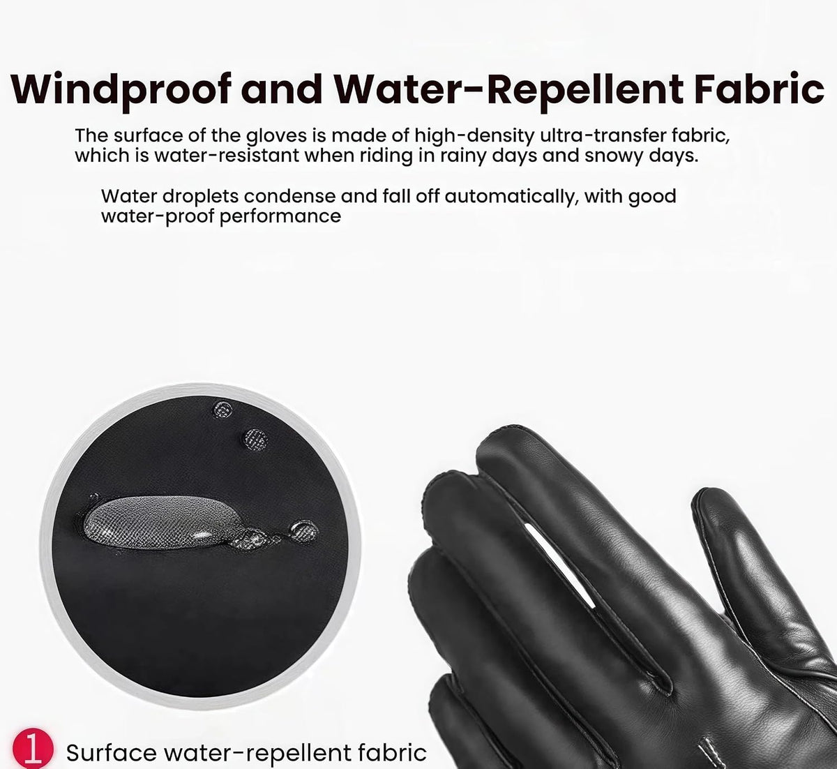 商品图片 2 | B0FSR5ZY7C | Leather Gloves for Men Thermal Lined, Riding Driving Windproof Waterproof PU Leather Touchscreen Gloves with Wrist Strap
