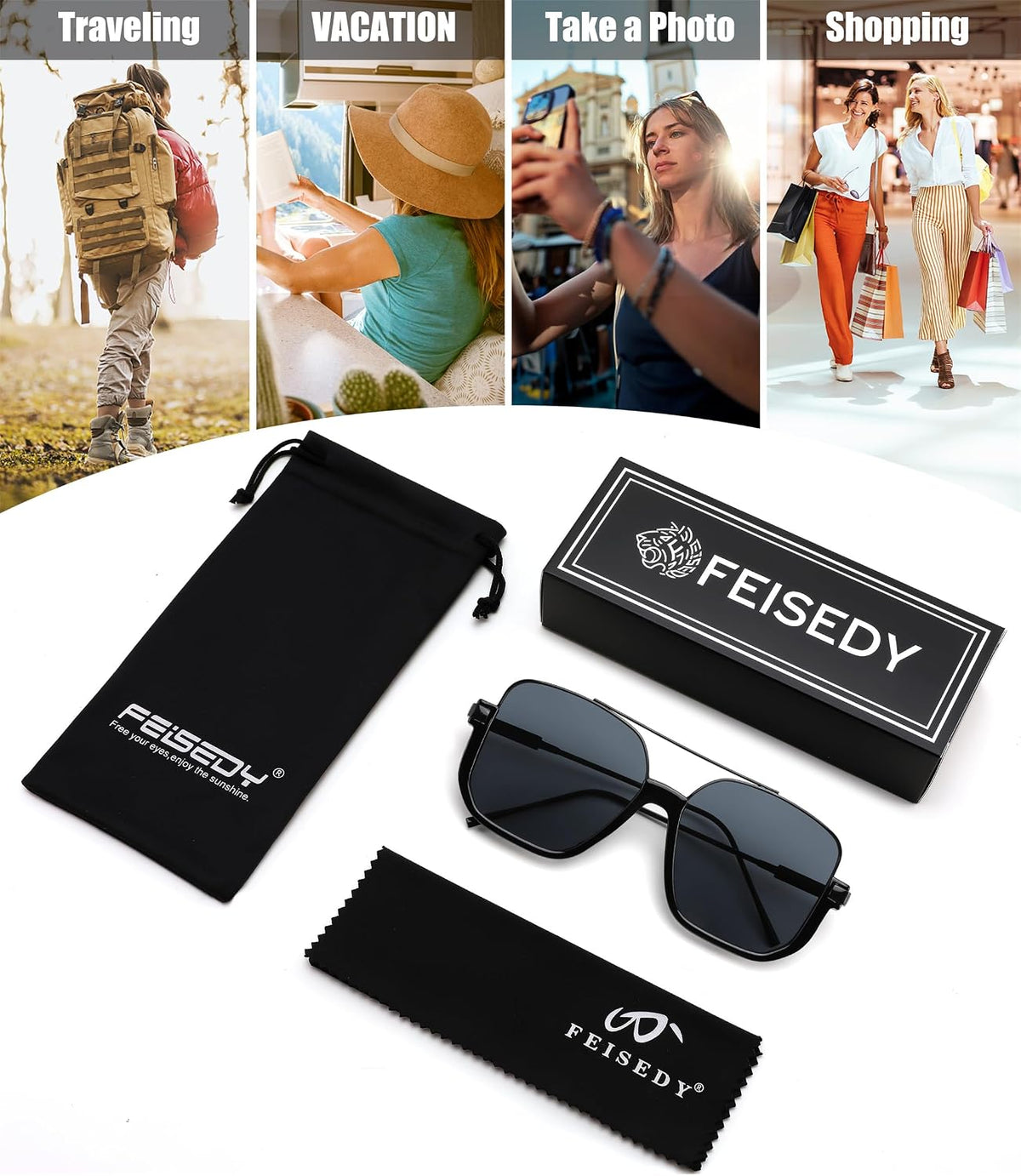 ÉÌƷͼƬ 14 | B0GXYGJLHV | FEISEDY Retro Square Aviator Sunglasses for Women Men Y2K Oversized B0432