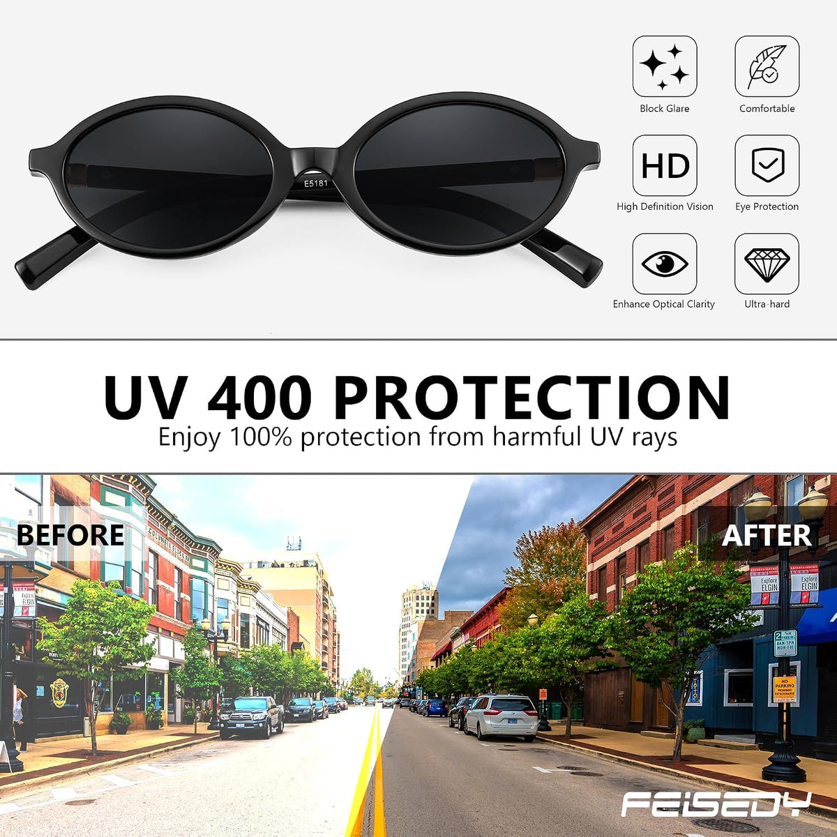 ÉÌƷͼƬ 35 | B0DTHVTKB5 | FEISEDY Retro Oval Sunglasses for Women 90s Narrow Round Lightweight Shades Y2k Trendy Sunnies B1171