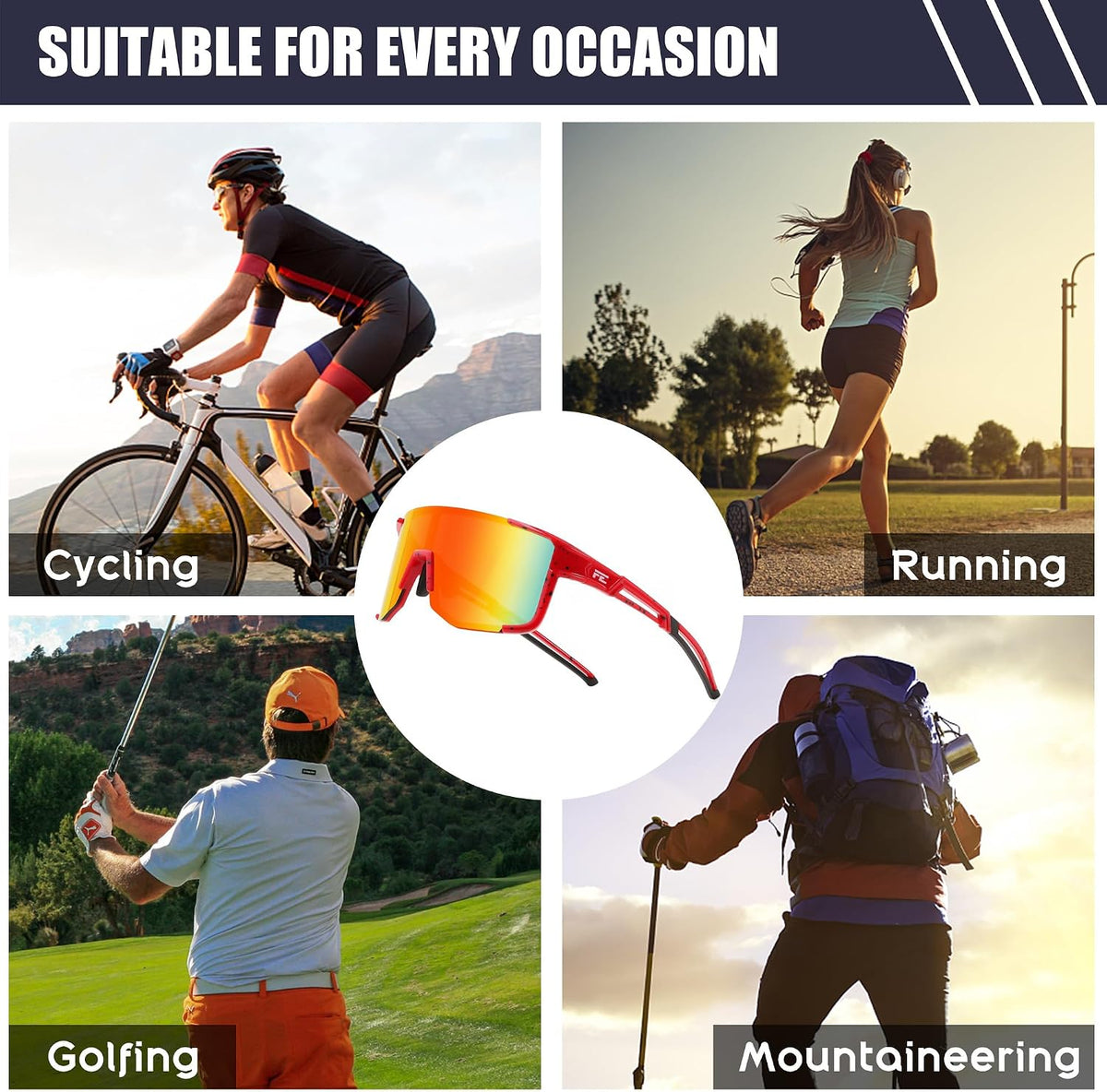 ÉÌƷͼƬ 22 | B0DK3GLVV6 | FEISEDY Cycling Glasses Sports Sunglasses for Men Women, Lightweight TR90 Frame UV400 MTB Running Fishing Baseball B0224