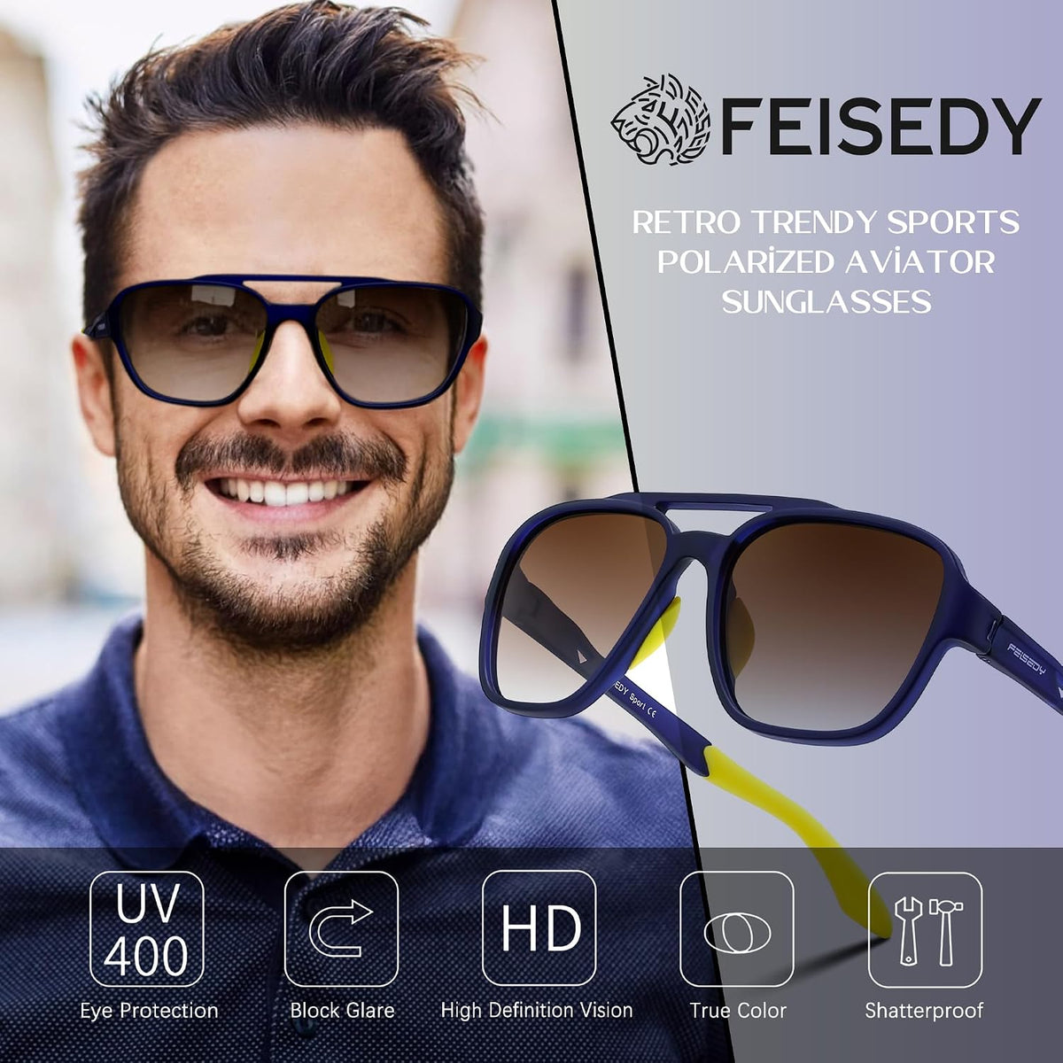 ÉÌƷͼƬ 31 | B0DSVK9L2R | FEISEDY Retro Aviator Polarized Sunglasses Women Men Outdoors B0260