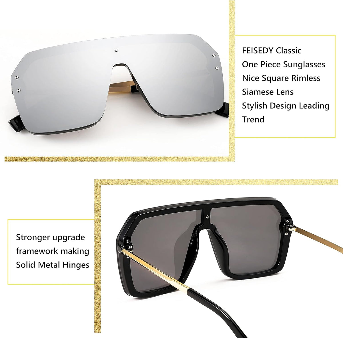 ÉÌƷͼƬ 49 | B0854JYPB2 | FEISEDY Classic Siamese One Piece Sunglasses Nice Rimless Stylish Retro Design for Women Men B2574