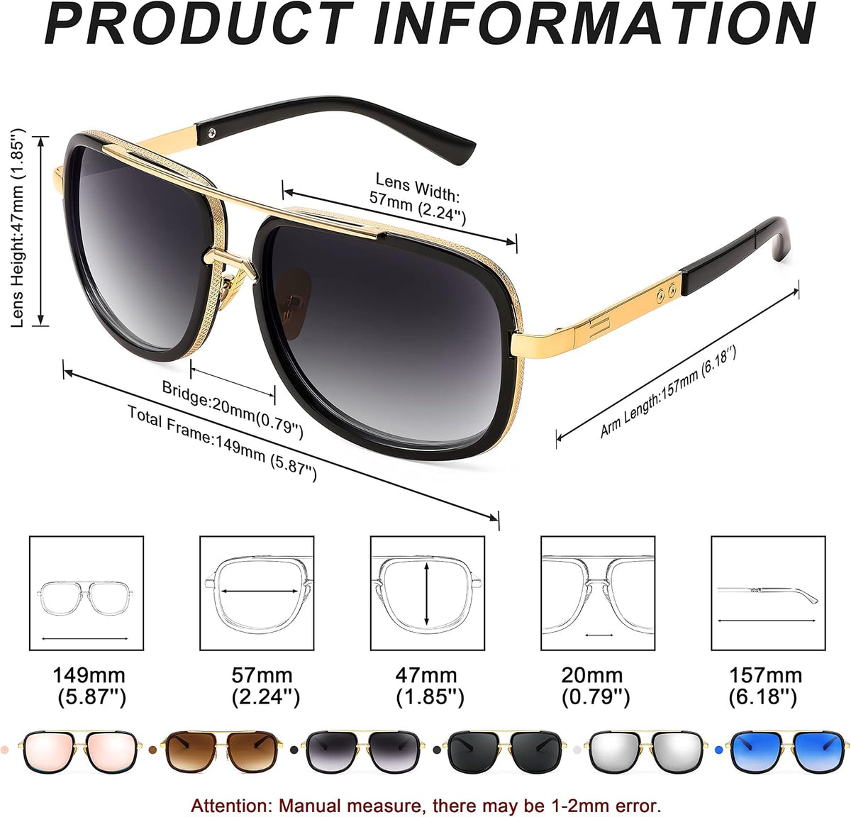 ÉÌƷͼƬ 7 | B0B681YMF5 | FEISEDY Retro Trendy Aviator Sunglasses Women Men Classic Vintage Square Sunglasses 70s Large Metal Shades B2321
