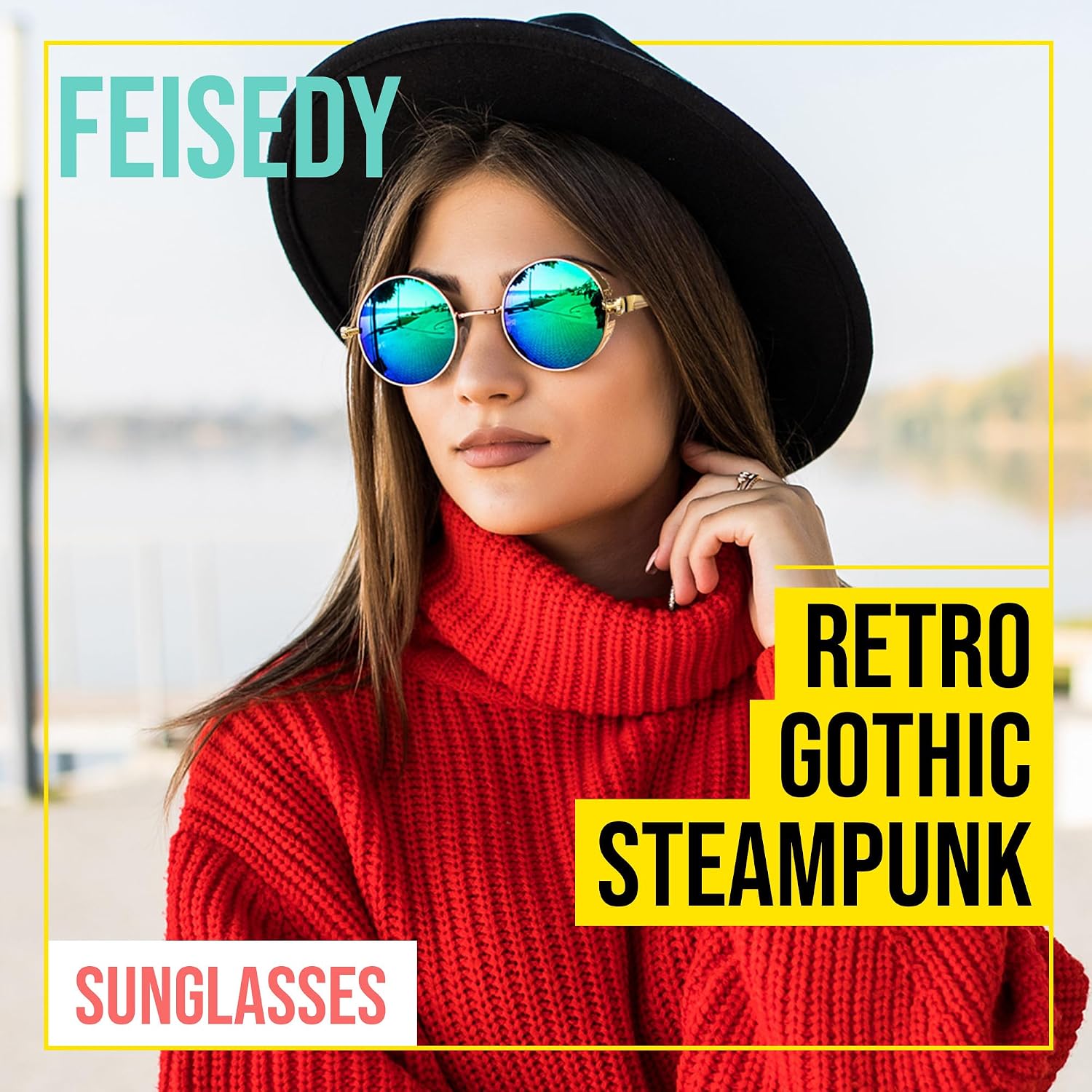 商品图片 24 | B06XY36GDW | FEISEDY Retro Gothic Steampunk Sunglasses For Men Women