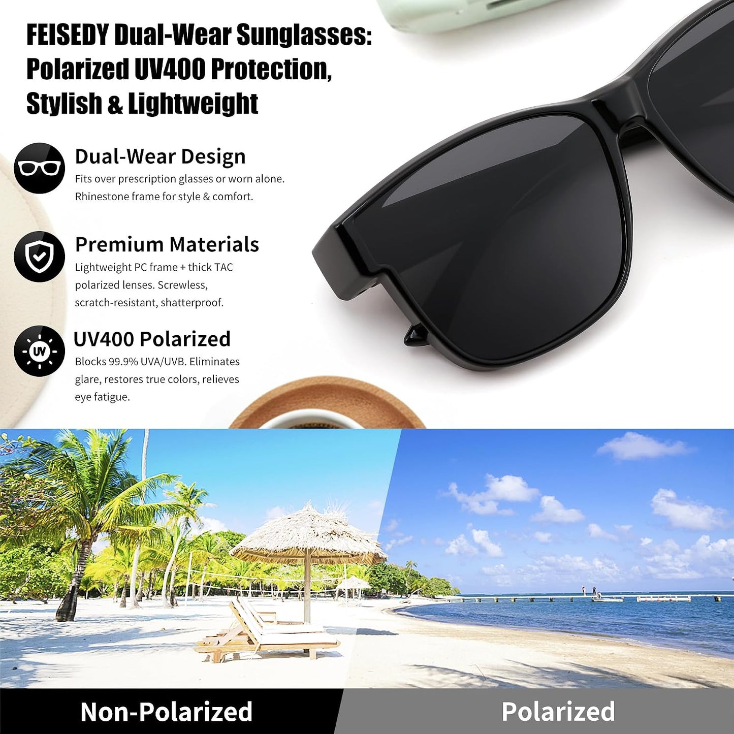 商品图片 30 | B0GQH1CMTJ | FEISEDY Fit Over Glasses Polarized Sunglasses Oversized Square UV400 B0250