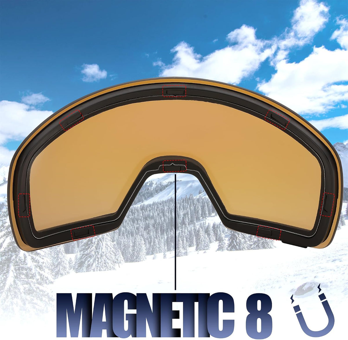 商品图片 23 | B0CD3JFB1C | FEISEDY Magnetic Ski Goggles for Men Women Youth Frameless Snow Goggles 100% UV Protection Snowboard Goggles B0020