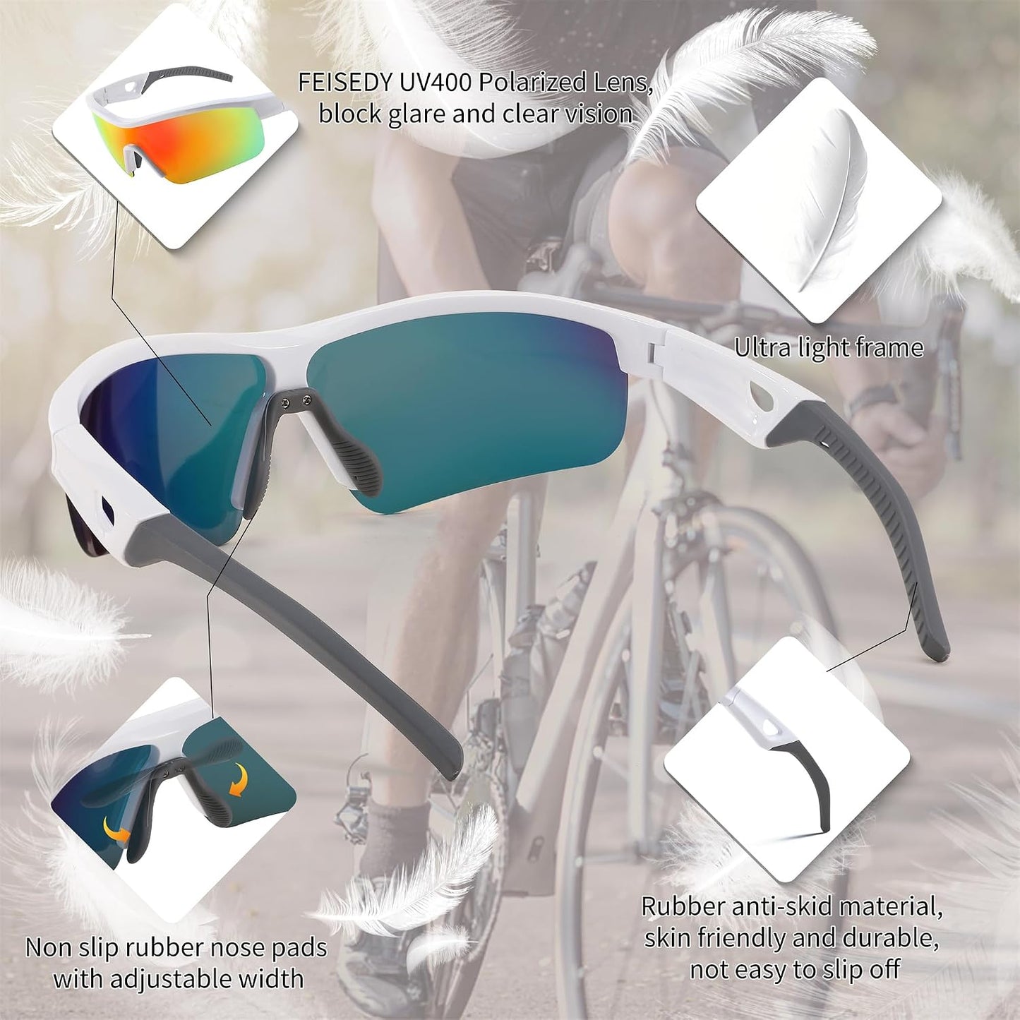 商品图片 42 | B0C7189J4Z | FEISEDY Men Sunglasses, Polarized Cycling Sunglasses, UV400 Sports Baseball Running Fishing Hiking Shades B2372
