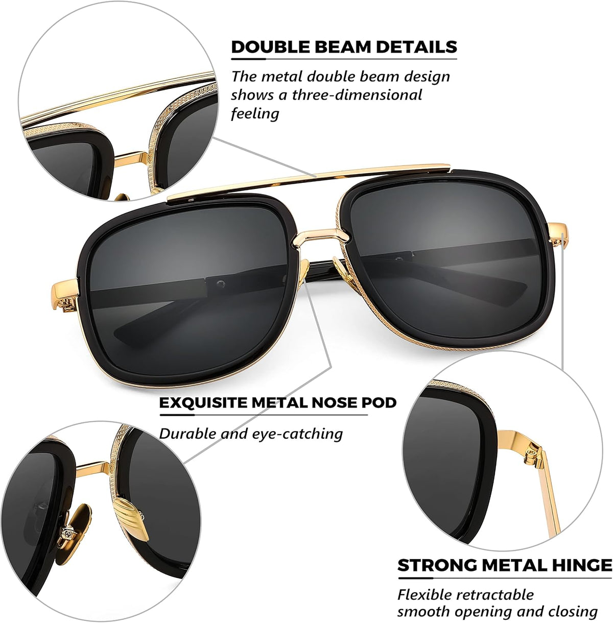 ÉÌƷͼƬ 41 | B0B681YMF5 | FEISEDY Retro Trendy Aviator Sunglasses Women Men Classic Vintage Square Sunglasses 70s Large Metal Shades B2321
