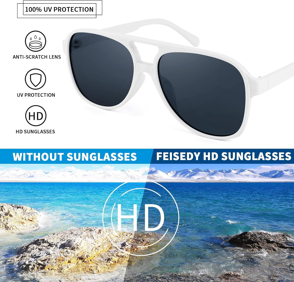 ÉÌƷͼƬ 53 | B0CB543WBD | FEISEDY Vintage Retro 70s Plastic Aviator Sunglasses Women Men Classic Large Squared Frame B2751