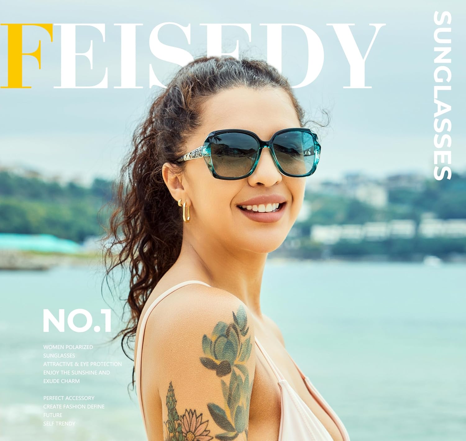 商品图片 112 | B079GT4RXH | FEISEDY Polarized Women Square Sunglasses Sparkling Composite Shiny Frame B2289