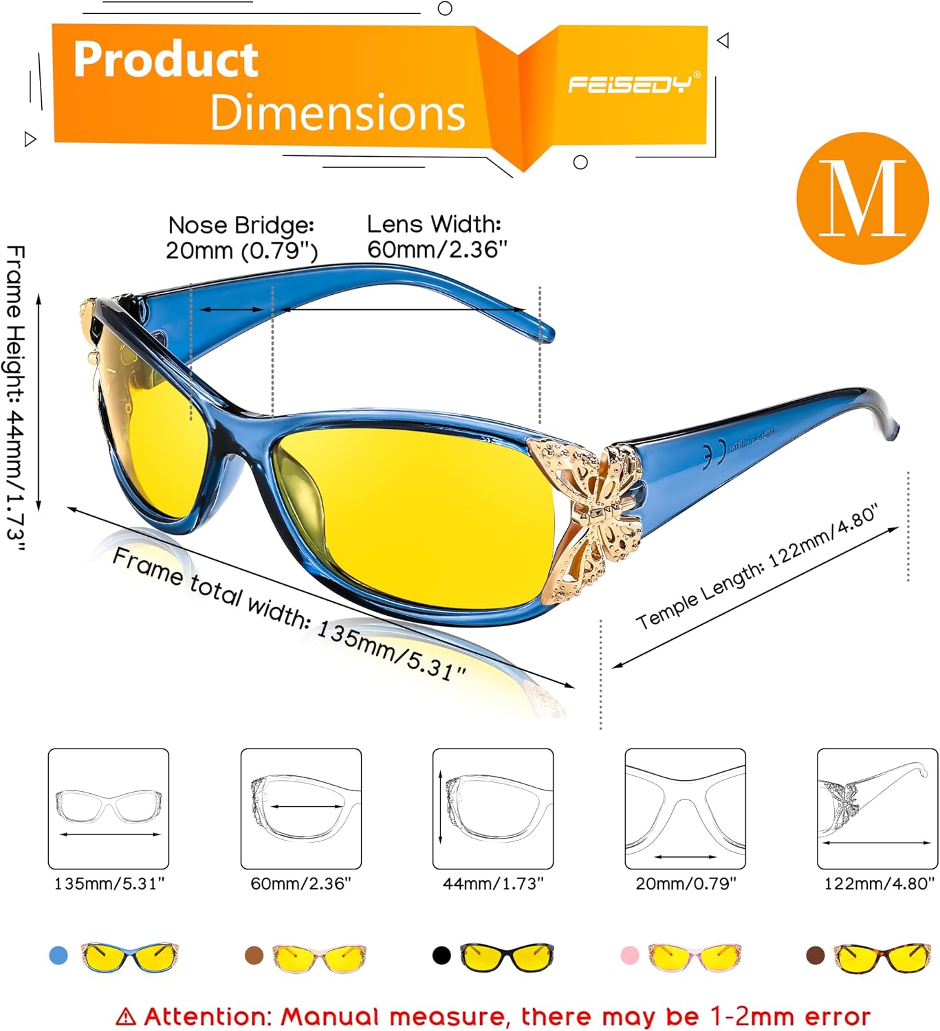 商品图片 35 | B081YY5RM3 | FEISEDY Classic Womens Night Glasses Driving Anti Glare Wrap Around Yellow Sunglasses B2548