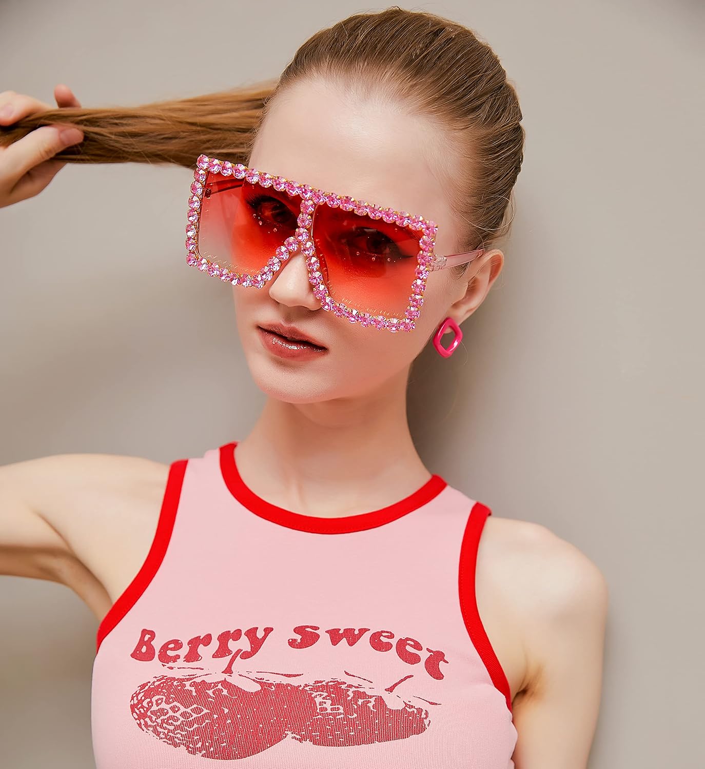 商品图片 11 | B096YZPRF2 | FEISEDY Oversized Sparkling Crystal Sunglasses Disco Diamond Flat Top Fashion Square Large Shades B2782
