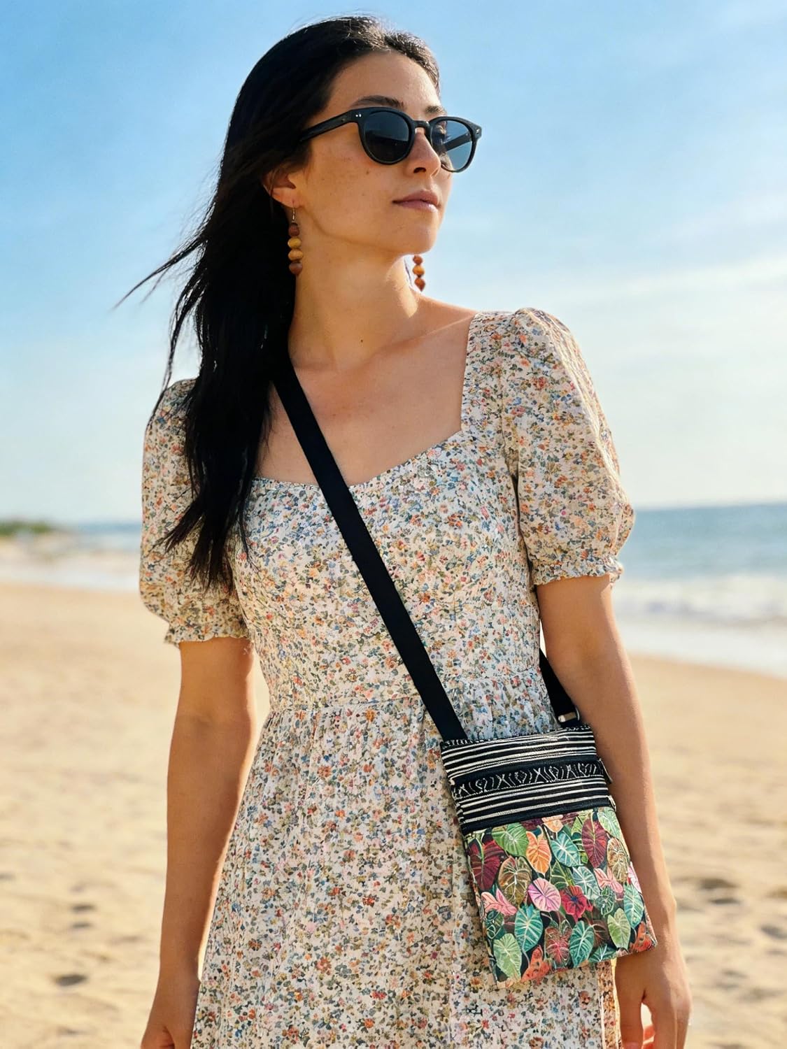 商品图片 10 | B0GF88TPKX | Leaf Pattern Crossbody Handbag with Zipper Colorful Unique Small Crossbody Flower Purse for Women, Creative Phone Hand Bags