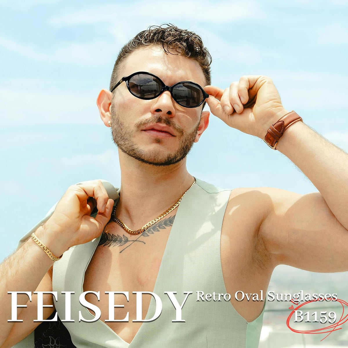 ÉÌƷͼƬ 32 | B0DTHVTKB5 | FEISEDY Retro Oval Sunglasses for Women 90s Narrow Round Lightweight Shades Y2k Trendy Sunnies B1171