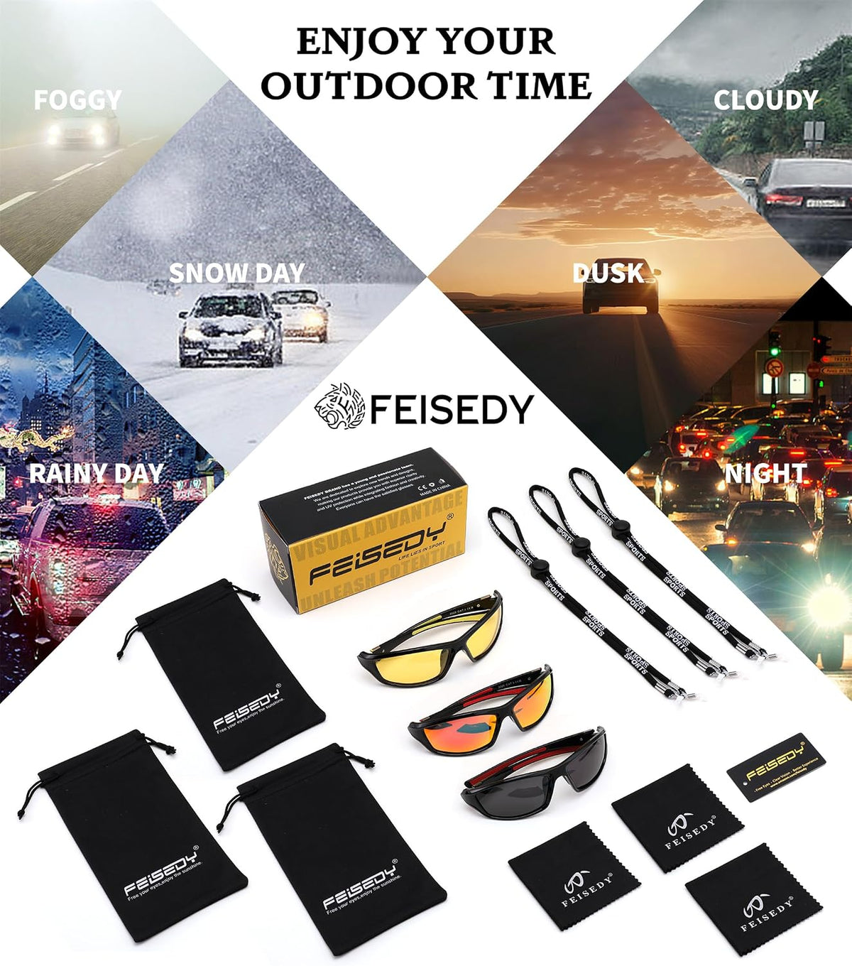ÉÌƷͼƬ 19 | B0FG2NFPX3 | FEISEDY 3 Pack Polarized Sports Sunglasses for Men, Wrap Around Frame, UV400 Protection, Fishing Driving Cycling B2674