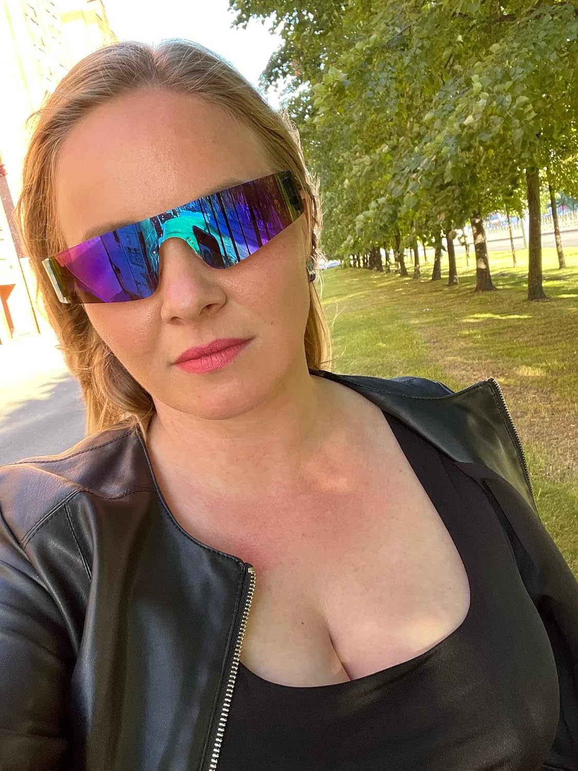 ÉÌƷͼƬ 3 | B0B1V45SXC | FEISEDY Y2K Futuristic Sunglasses Women Men Rimless One Piece Miorred B2927