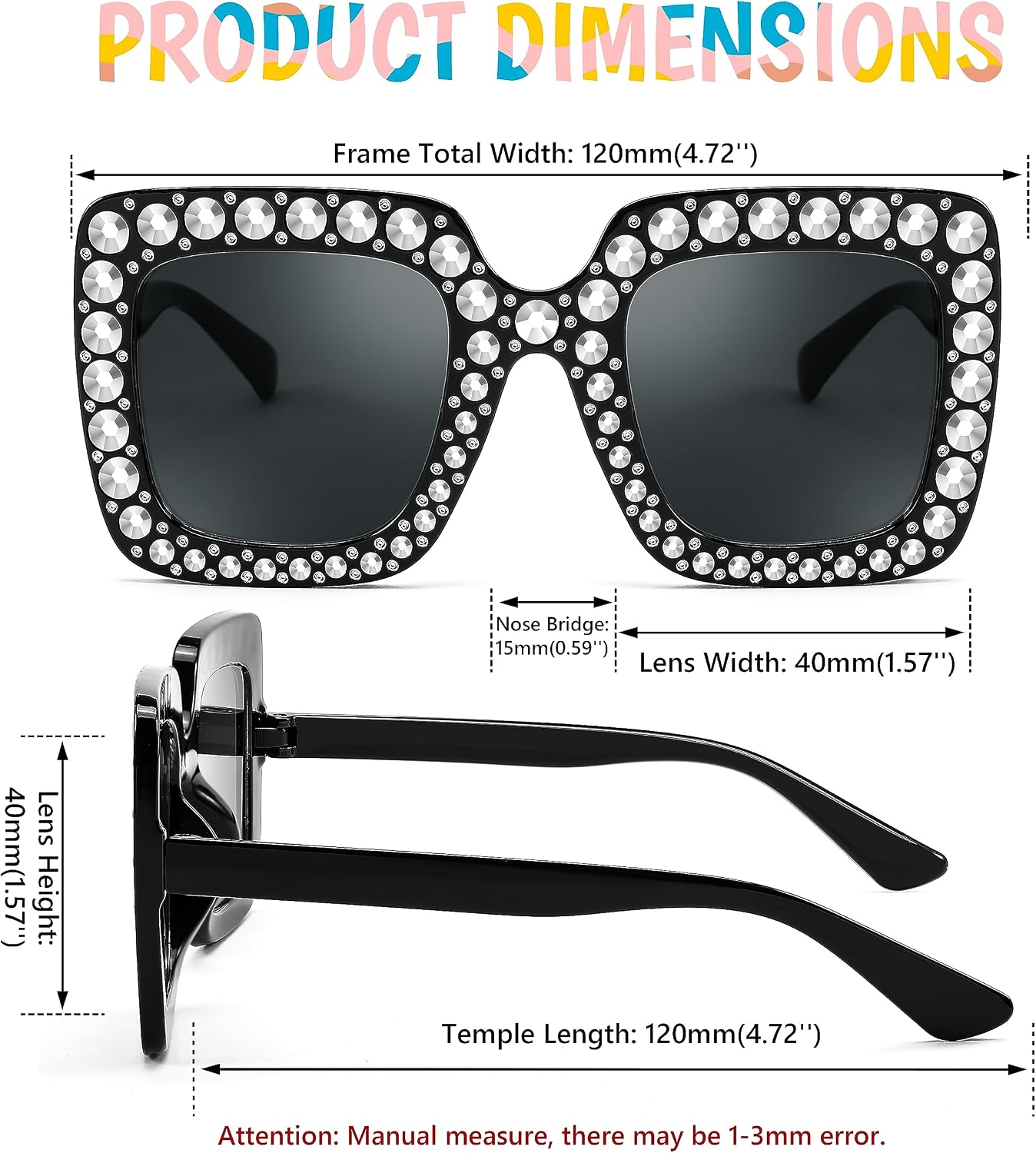商品图片 7 | B0CFHLB4YT | FEISEDY Kids Sunglasses for Girls Oversized Square Sparkling Party Sun Glasses Lightweight Fashion Shades B0053