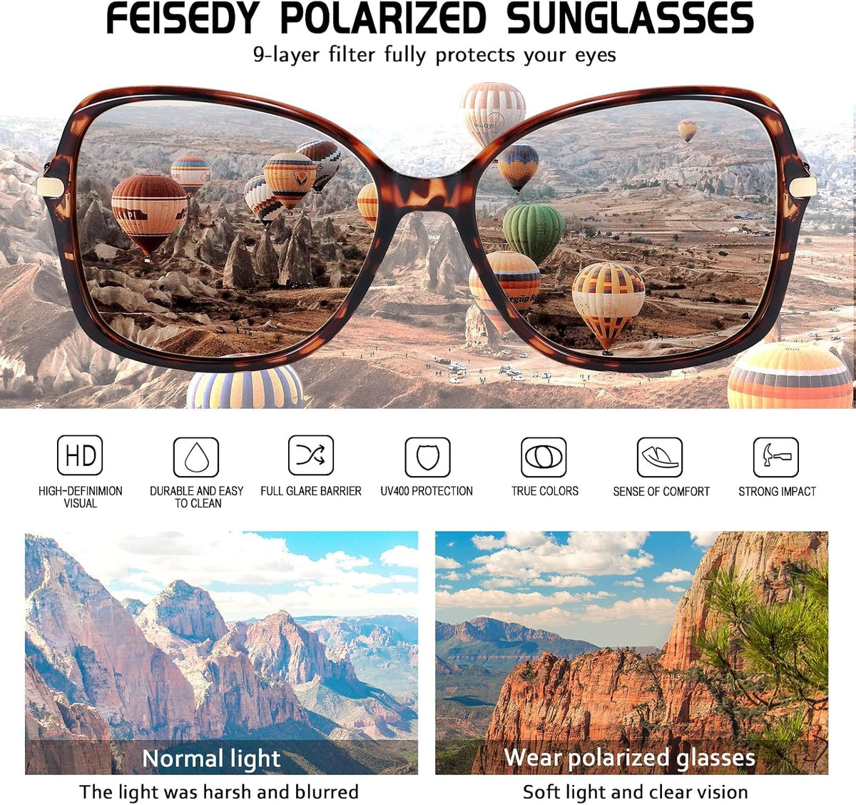 ÉÌƷͼƬ 26 | B09KC567VY | FEISEDY Womens Polarized Sunglasses UV400 Anti Glare Fashion Shades