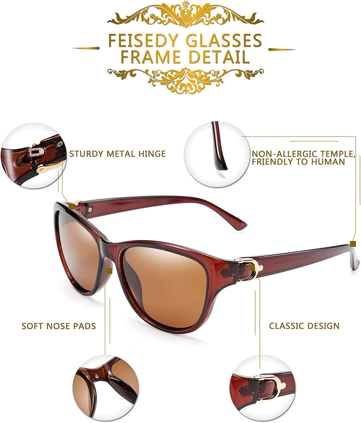 ÉÌƷͼƬ 33 | B07NXZ3WVF | FEISEDY Women Vintage Polarized Sunglasses Lady Elegant Cateye Sun Glasses B2476