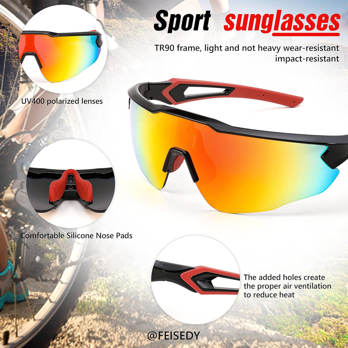 ÉÌƷͼƬ 13 | B0C3VXWRTK | FEISEDY Youth Sport Polarized Sunglasses for 8-16 Cycling Running Driving Baseball Goggles Glasses B0011